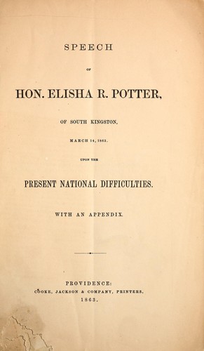 Speech of Hon. Elisha R. Potter, of South Kingston
