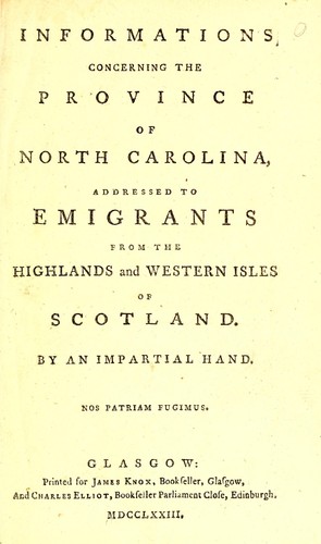 Informations concerning the province of North Carolina