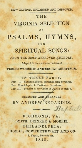 The Virginia selection of Psalms, hymns, and spiritual songs