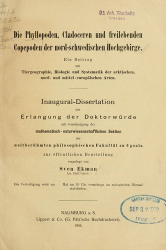 Die Phyllopoden, Cladoceren und freilebenden Copepoden der nord- schwedischen Hochgebirge