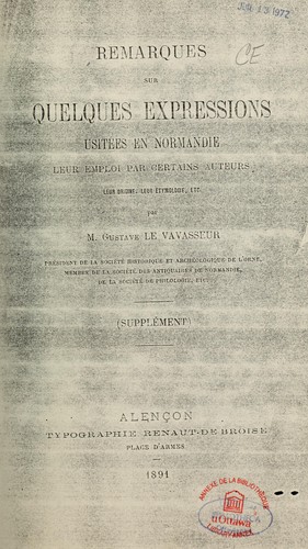 Remarques sur quelques expressions usitées en Normandie