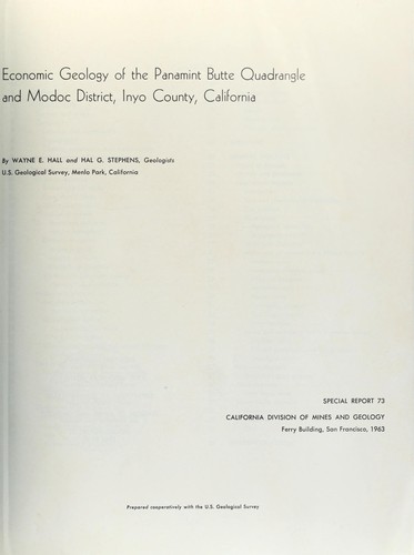 Economic geology of the Panamint Butte quadrangle and Modoc district, Inyo County, California