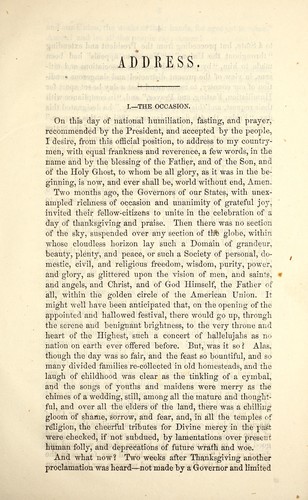 Address, by Thomas H. Stockton, Chaplain U.S.H.R., delivered in the hall of the House of Representatives, on the day of national humiliation, fasting, and prayer, Friday, January 4, 1861