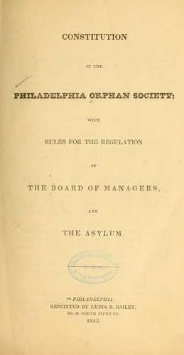 Constitution of the Philadelphia orphan society
