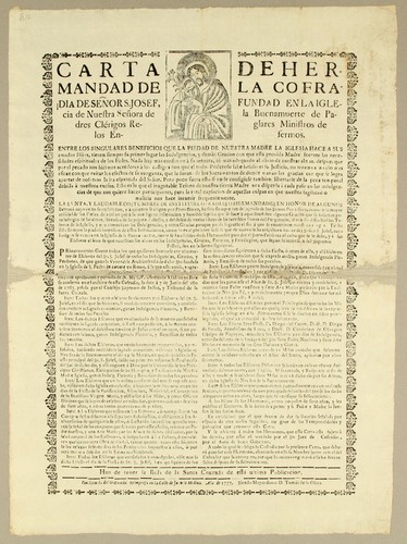 Carta de hermandad de la Cofradia de señor S. Josef, fundad [sic] en la Iglesia de Nuestra Señora de la Buenamuerte de Padres Clérigos Reglares Ministros de los Enfermos