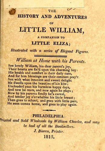 The History and adventures of Little William, a companion to Little Eliza