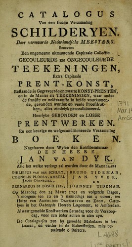 Catalogus van een fraaije verzameling schilderyen door vermaarde Nederlandsche meesters