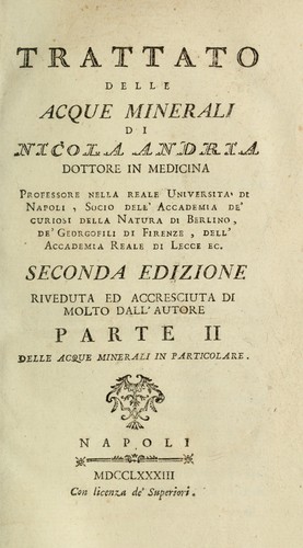 Trattato delle acque minerali di Nicola Andria ...