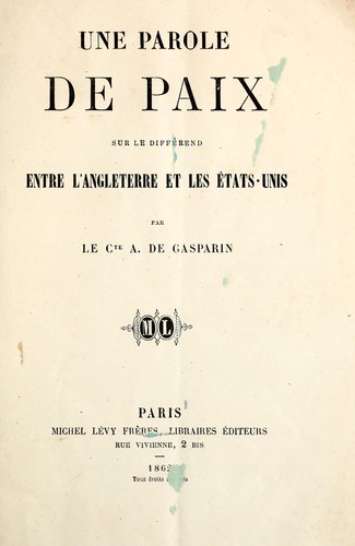 Une parole de paix sur le différend entre l'Angleterre et les États-Unis