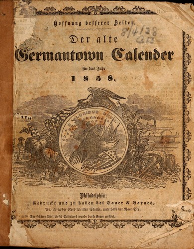 Der alte Germantown-Kalender auf das Jahr 1858