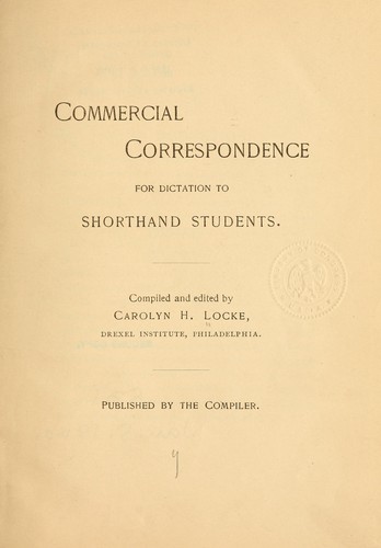 Commercial correspondence for dictation to shorthand students