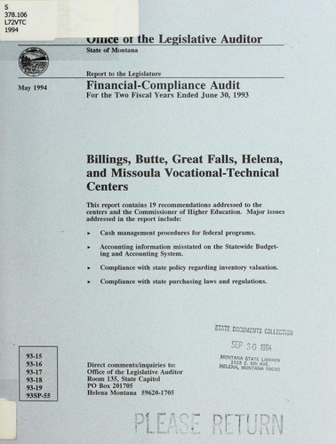 Billings, Butte, Great Falls, Helena, and Missoula Vocational Technical Centers financial-compliance audit for the two fiscal years ended June 30, 1993