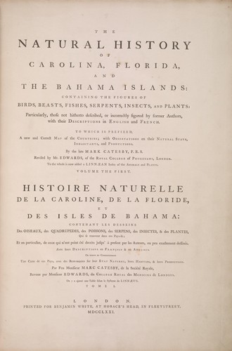 The natural history of Carolina, Florida, and the Bahama Islands