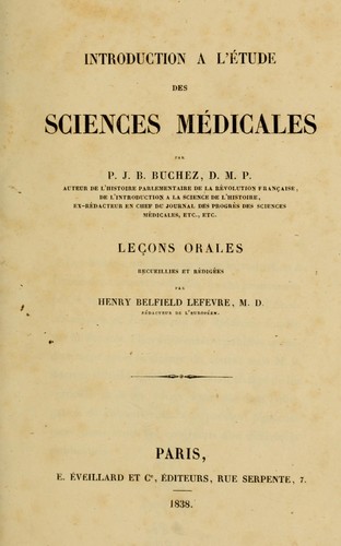 Introduction a l'étude des sciences médicales