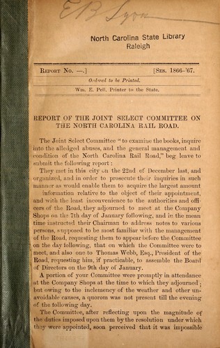 Report of the joint select committee on the North Carolina Rail Road
