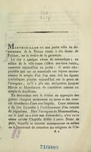 Précis d'un mémoire sur l'octogone de Montmorillon connu sous le nom de Temple des druides