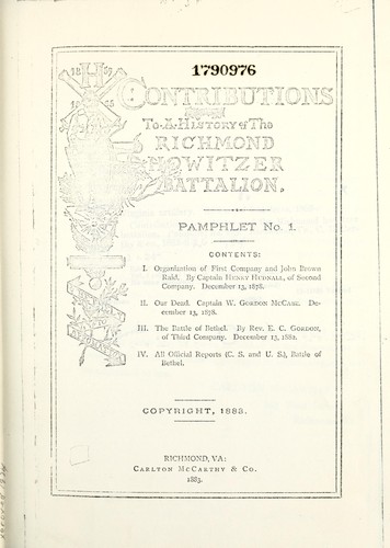Contributions to a history of the Richmond Howitzer Battalion