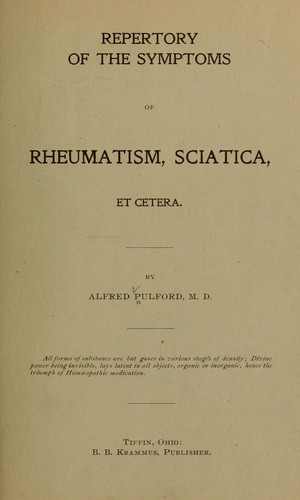 Repertory of the symptoms of rheumatism, sciatica, et cetera
