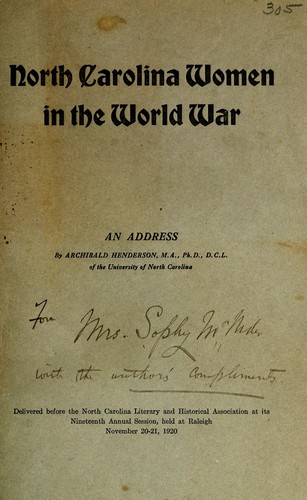North Carolina women in the World War