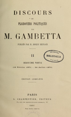Discours et plaidoyers politiques de M. Gambetta