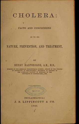 Cholera: facts and conclusions as to its nature