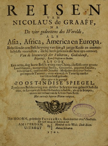 Reisen van Nicolaus de Graaff, na de vier gedeeltens des werelds, als Asia, Africa, America en Europa