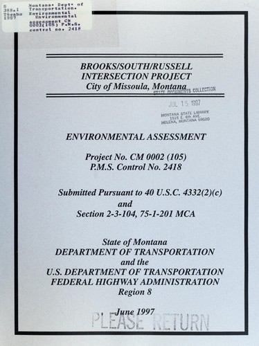 Environmental assessment CM 0002(105) P.M.S. control no. 2418 for Brooks/South/Russell Intersection, City of Missoula, Montana
