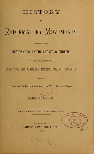 History of reformatory movements resulting in a restoration of the Apostolic Church