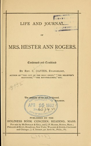 Life and journal of Mrs. Hester Ann Rogers