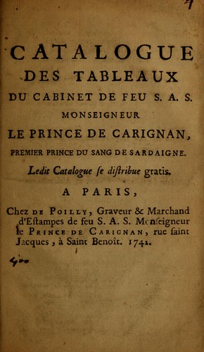 Catalogue des tableaux du cabinet de feu S.A.S. Monseigneur le Prince de Carignan