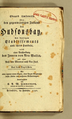 Eduard Umfreville über den gegenwärtigen Zustand der Hudsonsbay