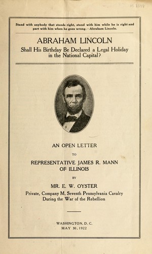 Abraham Lincoln, shall his birthday be declared a legal holiday in the national capital?