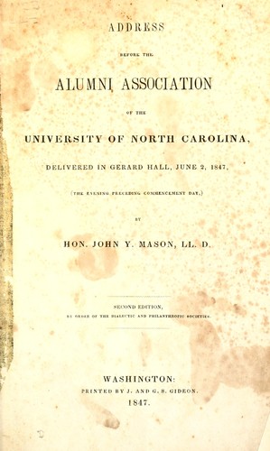 Address before the Alumni Association of the University of North Carolina