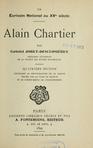 Un écrivain national au XVe siècle. Alain Chartier