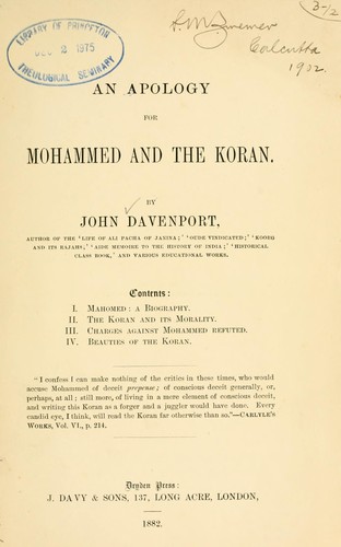 An apology for Mohammed and the Koran