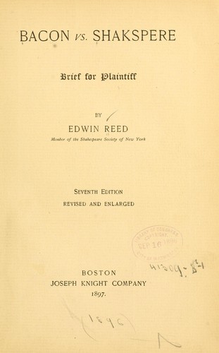 Bacon vs. Shakespeare: brief for plaintiff