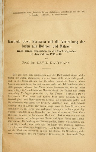 Barthold Dowe Burmania und die Vertreibung der Juden aus Böhem und Mähren