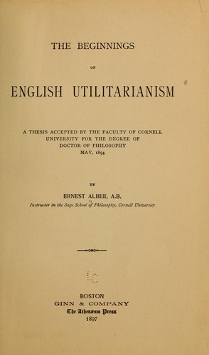 The beginnings of English utilitarianism