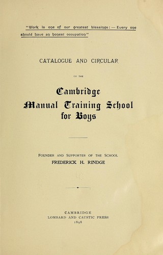 Catalogue and circular of the Cambridge manual training school for boys