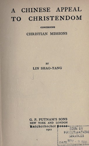 A Chinese appeal to Christendom concerning Christian mission