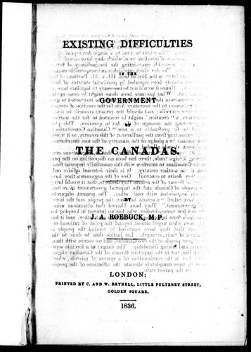 Existing difficulties in the government of the Canadas
