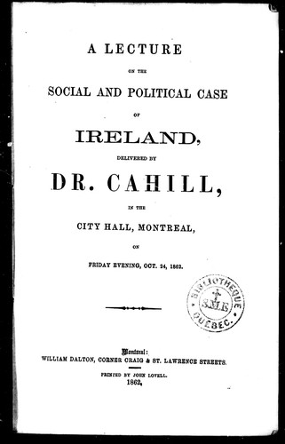 A lecture on the social and political case of Ireland
