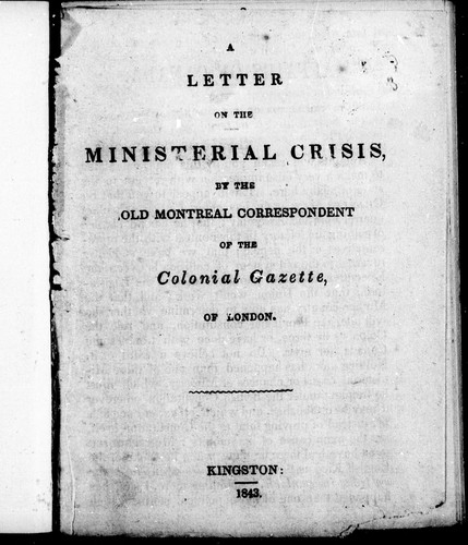A letter on the ministerial crisis