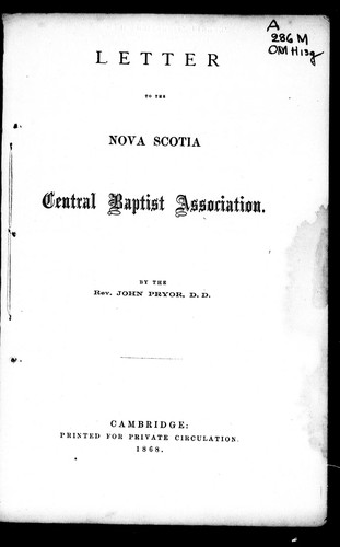 Letter to the Nova Scotia Central Baptist Association