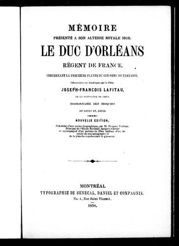 Mémoire présenté à Son Altesse Royale Mgr. le duc d'Orléans, régent de France