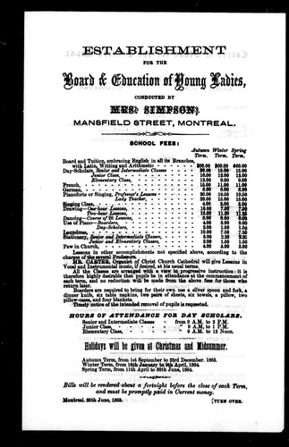 Establishment for the board & education of young ladies