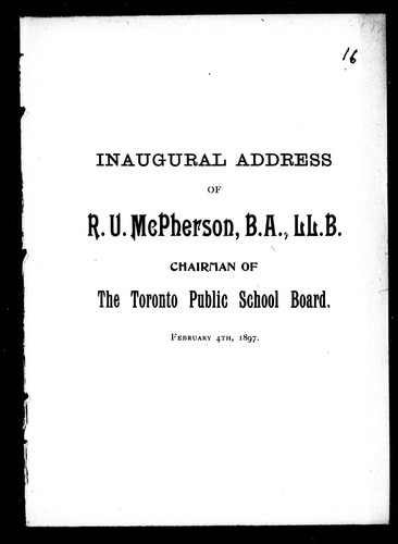 Inaugural address of R.U. McPherson, B.A., LL.B.
