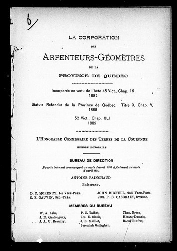 La Corporation des arpenteurs-géomètres de la province de Québec