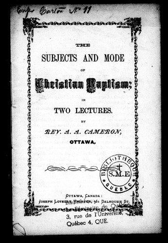The subjects and mode of Christian baptism