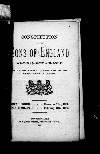 Constitution of the Sons of England Benevolent Society